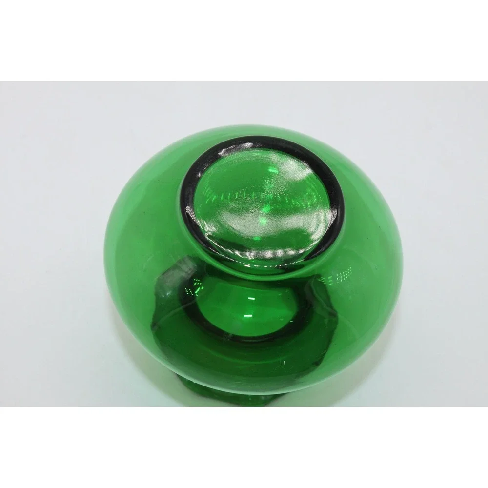 Vtg Collectible MCM Anchor Hocking Forest Green Glass Squat Bud Vase 3.5
